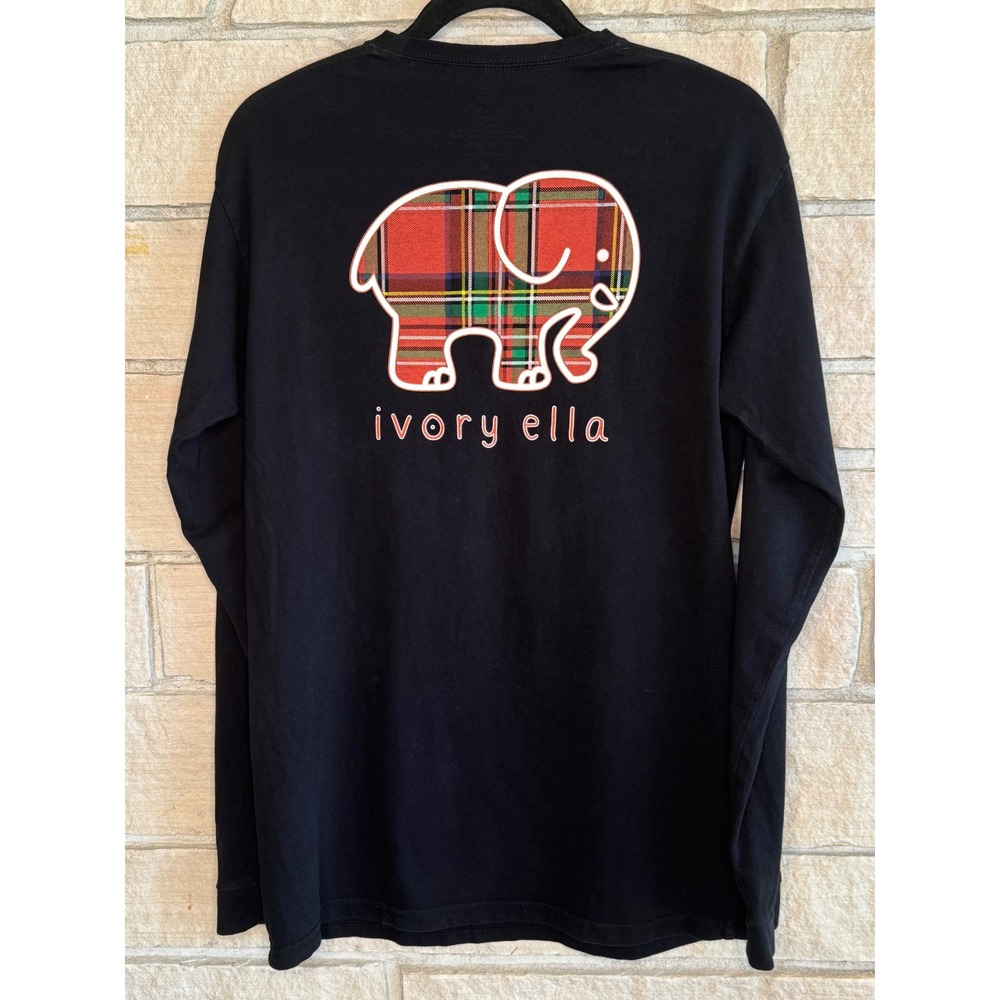 Ivory Ella Black Plaid Elephant Long Sleeve Pocket Tee Size M